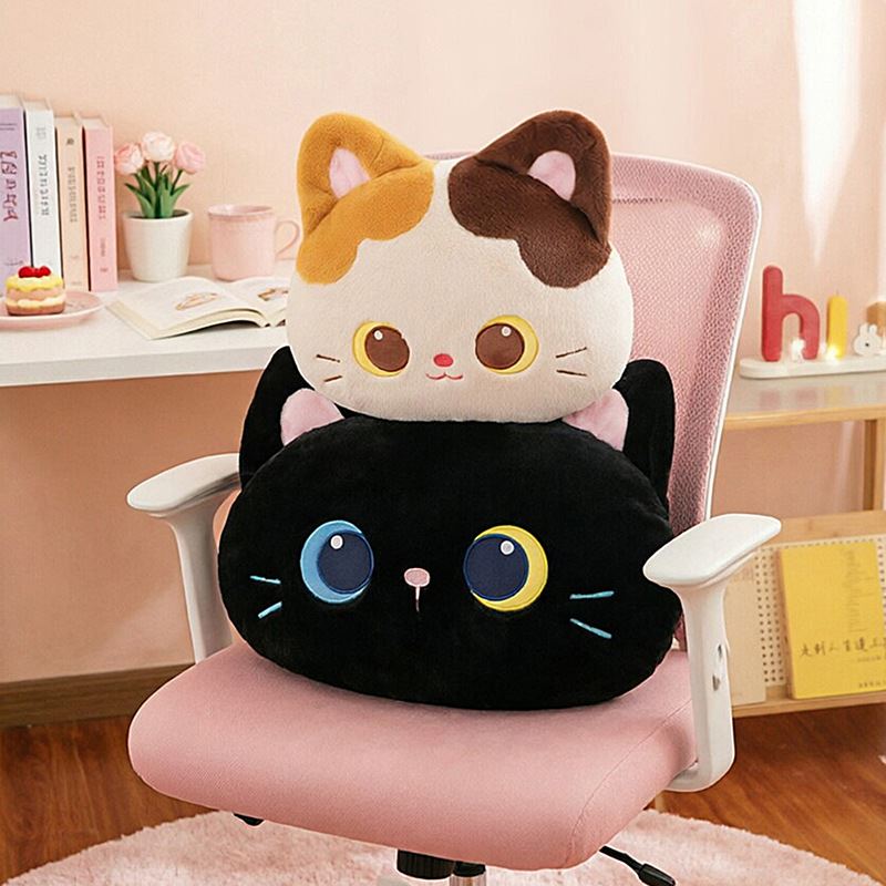 Travesseiro e brinquedo de pelúcia fofo e adorável para gato tri-colorido e preto
